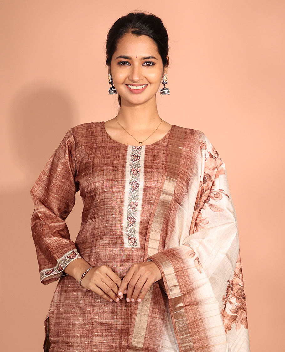 Brown Chanderi Silk Readymade Suit