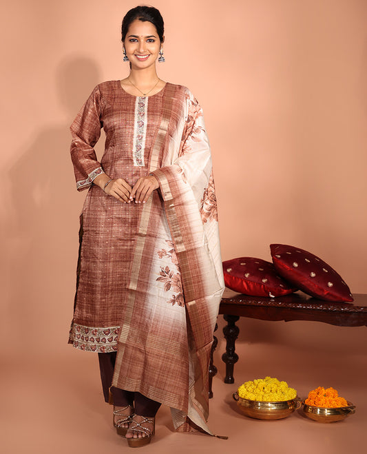 Brown Chanderi Silk Readymade Suit