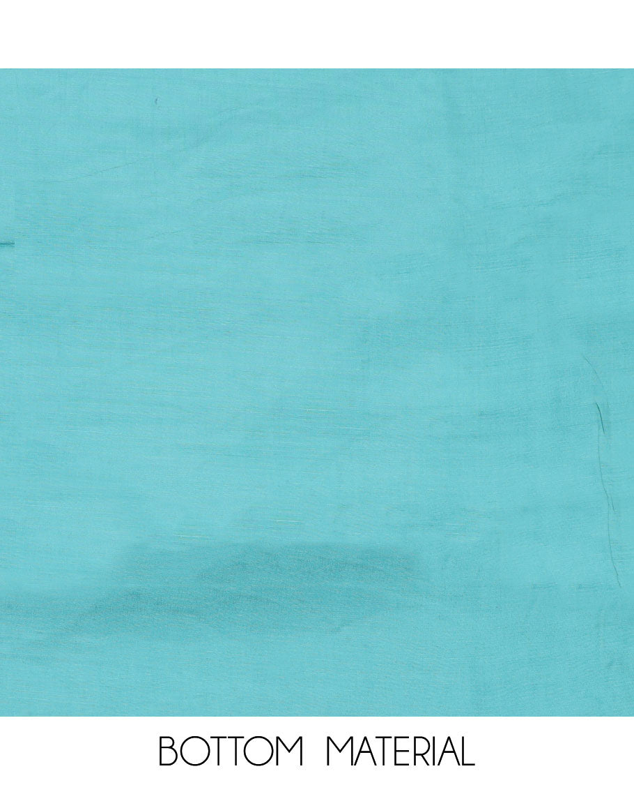 Blue material churidar set, leaf motifs top, plain bottom, and a dupatta steeped with leaf motifs