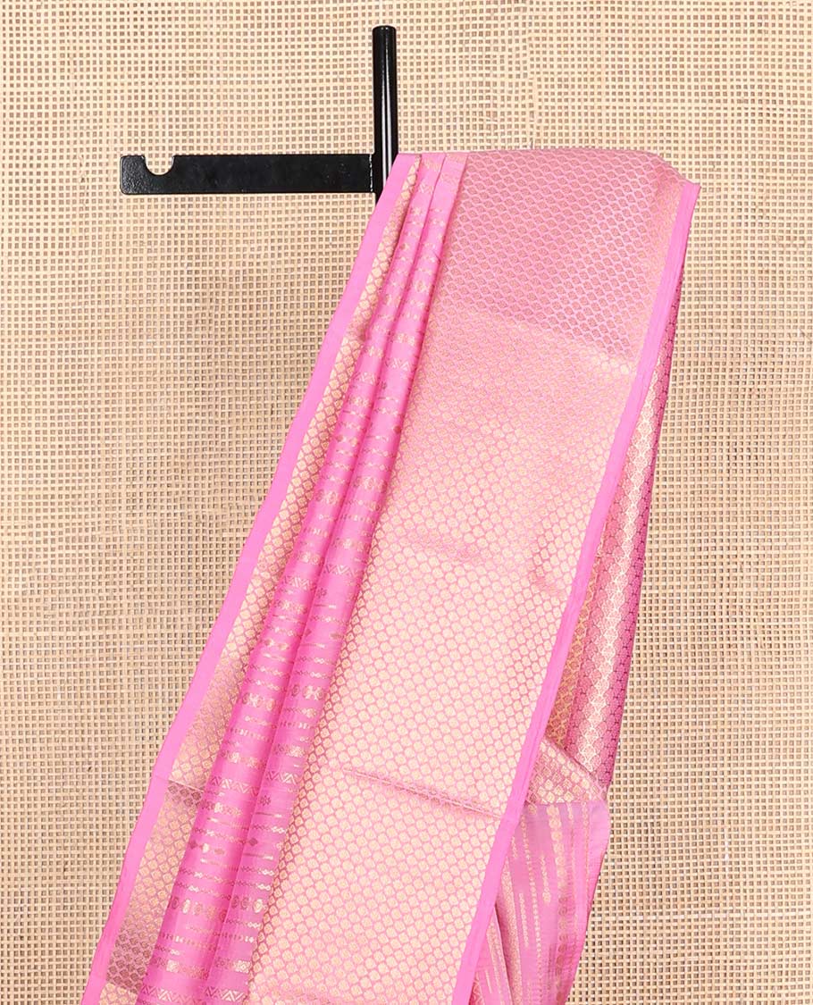 Pink zari buttas Vasundhara silk mix saree, thilakam-style zari motifs border & intricate pallu
