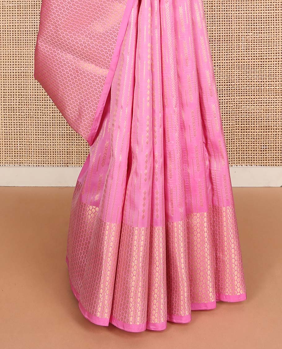 Pink zari buttas Vasundhara silk mix saree, thilakam-style zari motifs border & intricate pallu