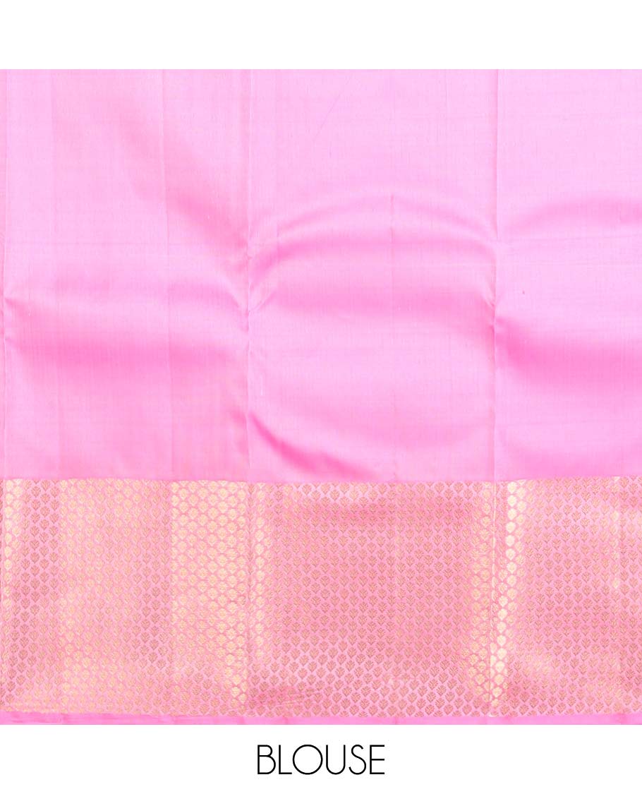 Pink zari buttas Vasundhara silk mix saree, thilakam-style zari motifs border & intricate pallu