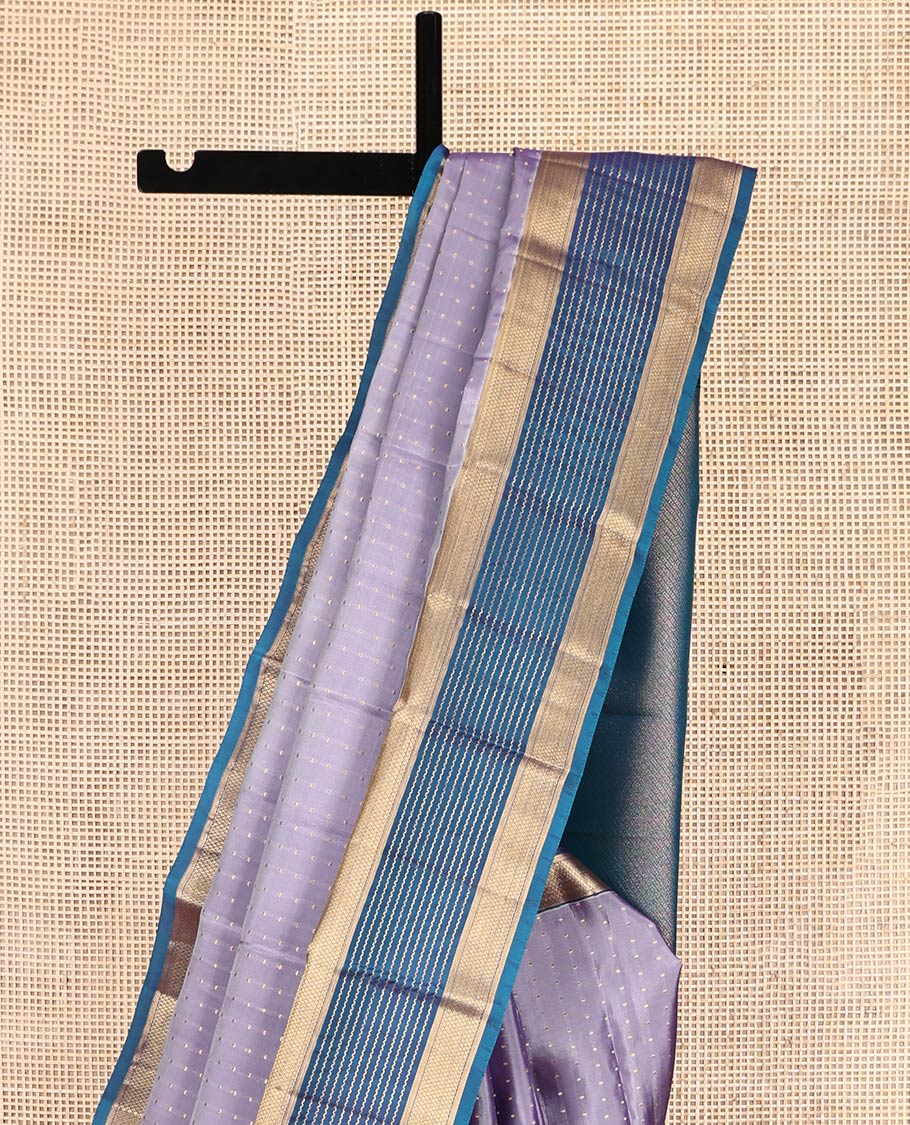 Light Violet Vasundhara Lite-Silk Mix Saree, Sparsely Woven with Buttas, Contrast Border of Neli, and Mayil Kann Design, Grand Pallu, and a Contrast Blouse