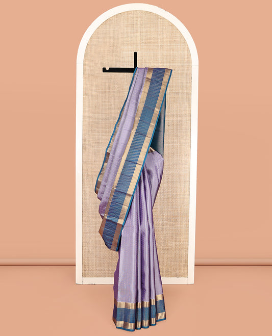 Light Violet Vasundhara Lite-Silk Mix Saree, Sparsely Woven with Buttas, Contrast Border of Neli, and Mayil Kann Design, Grand Pallu, and a Contrast Blouse