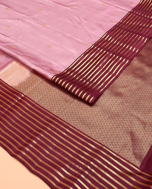 Pink Vasundhara Lite Silk Mix Saree, Beautifully Bedecked with Zari Buttas on Its Body, Complemented by a Contrast Border of Zari Stripes, Grand Pallu of Jaal Designs, and Paired with a Contrast Blouse
