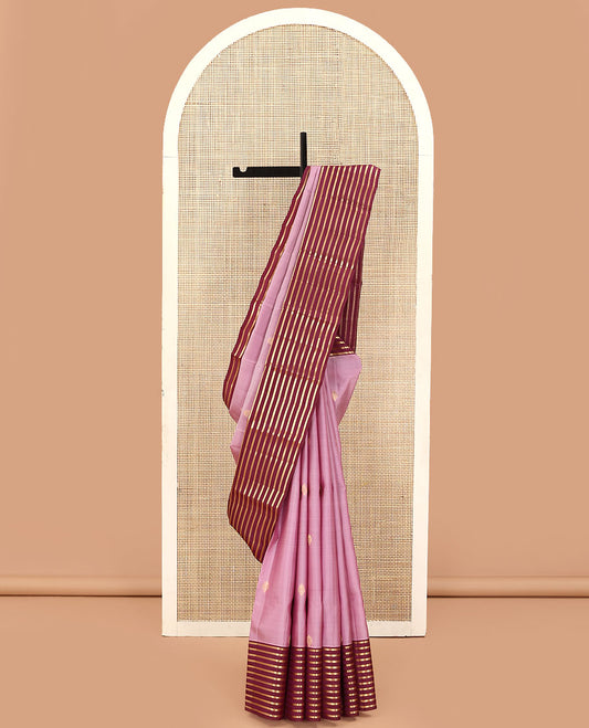 Pink Vasundhara Lite Silk Mix Saree, Beautifully Bedecked with Zari Buttas on Its Body, Complemented by a Contrast Border of Zari Stripes, Grand Pallu of Jaal Designs, and Paired with a Contrast Blouse