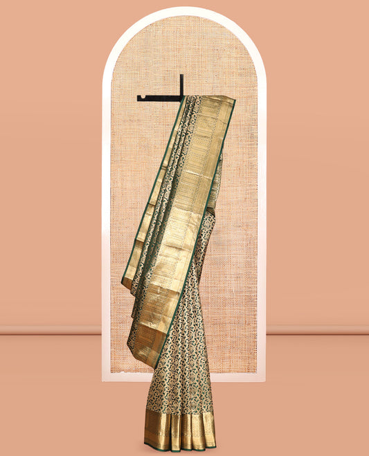 Green Kanchipuram Wedding Silk Saree, Prettified with Jacquard Design, Zari Border of Traditional Designs, Grand Pallu, and Matching Blouse