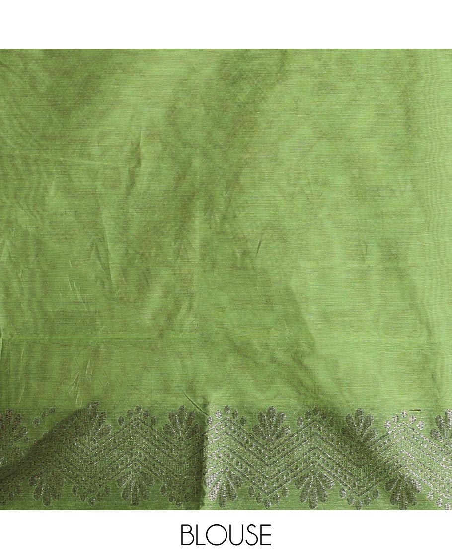 Borderless Bronze Orange zari buttas woven semi-silk cotton saree, contrast intricately designed pallu