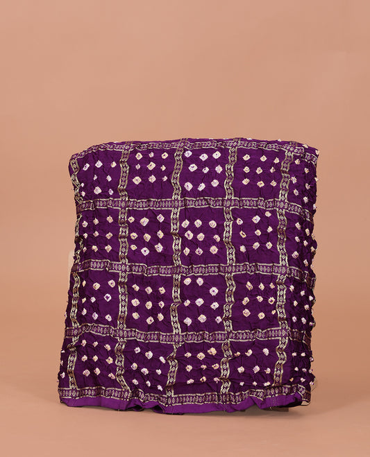 Borderless Purple Bandhani Dola Silk Saree