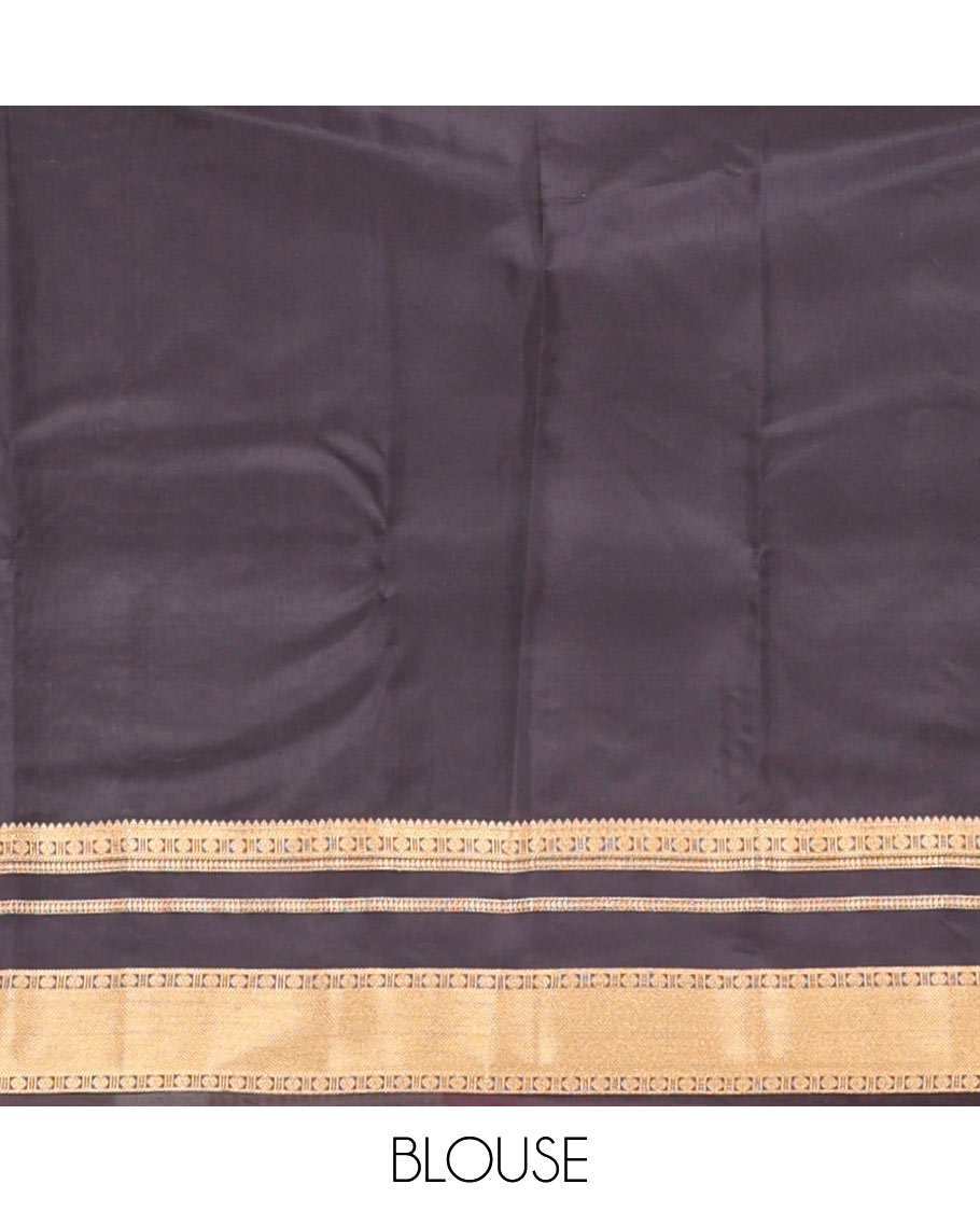 Green chakram zari buttas Vasundhara silk mix saree, contrast rettai pettu border of thilakam,banaras,rudraksham & manga & jaal pallu