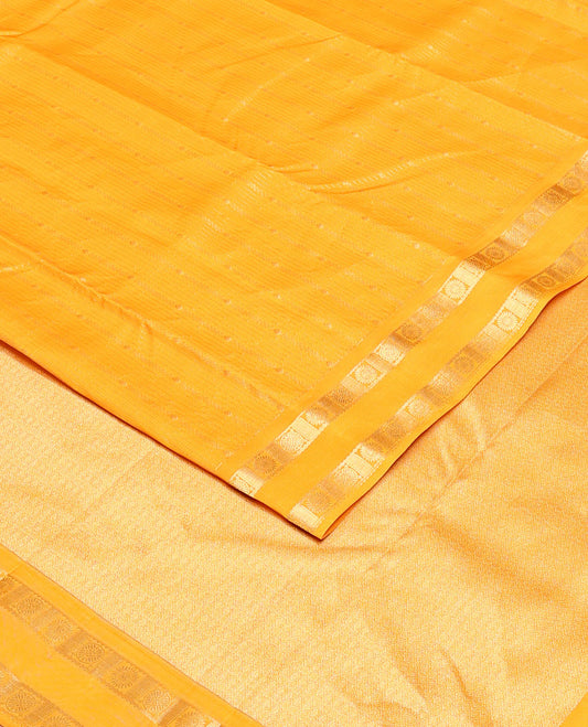 Mango yellow zari design vasundhara silk mix saree, rettai pettu border of chakram designs & intricately designed pallu