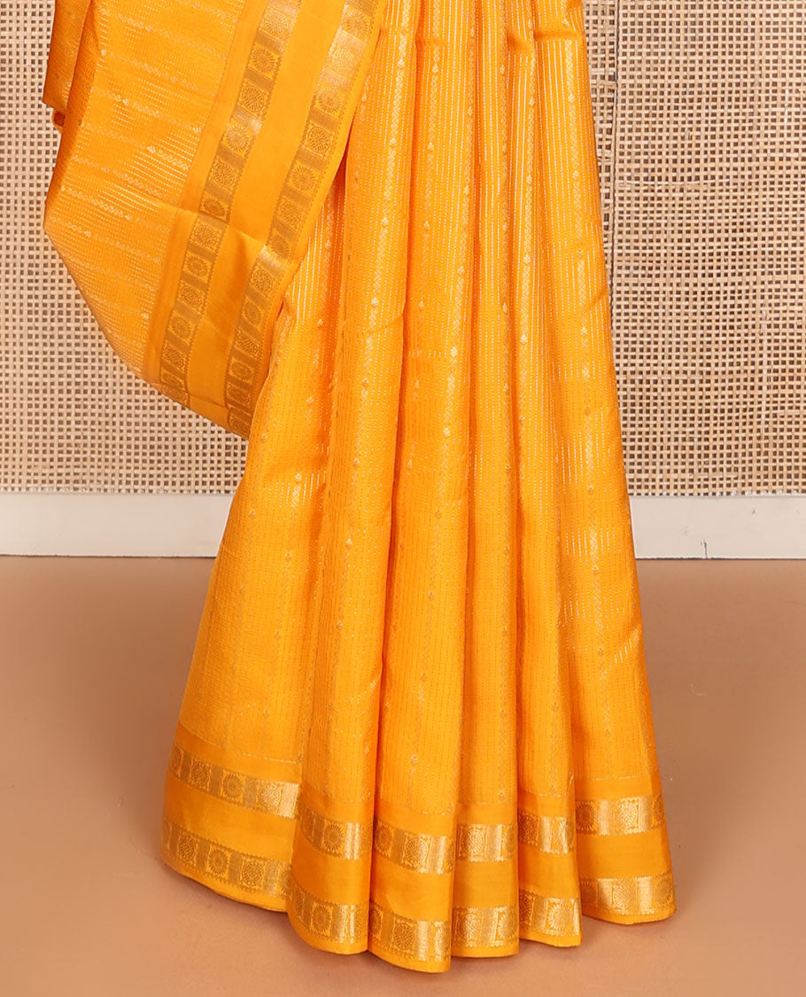 Mango yellow zari design vasundhara silk mix saree, rettai pettu border of chakram designs & intricately designed pallu