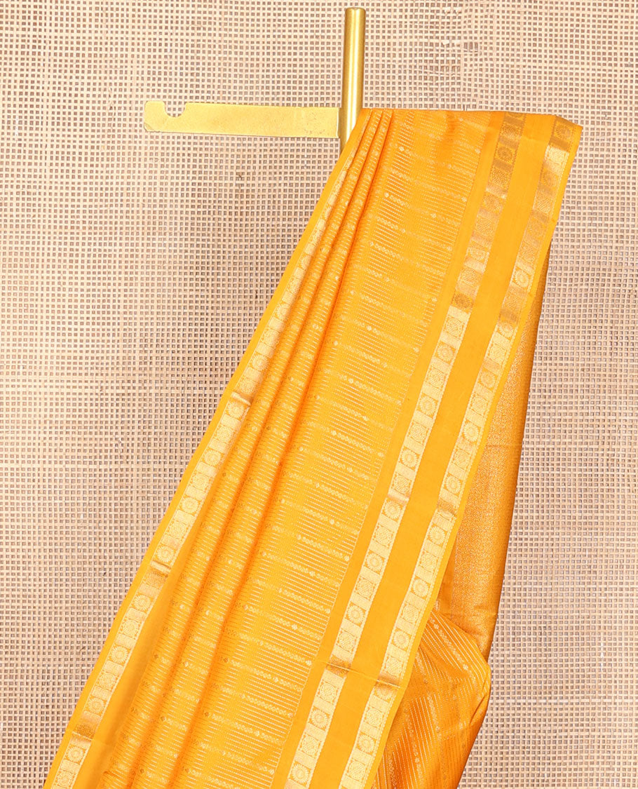 Mango yellow zari design vasundhara silk mix saree, rettai pettu border of chakram designs & intricately designed pallu