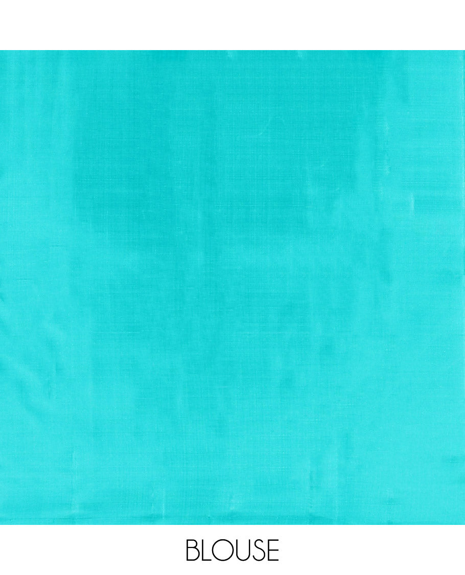 Blue Vasundhara Silk Saree Gleamed Up with Thazampoo Rekku Border, Pallu of Manga, Kodi Visiry, and Thazampoo Rekku Designs, and Paired with a Matching Blouse