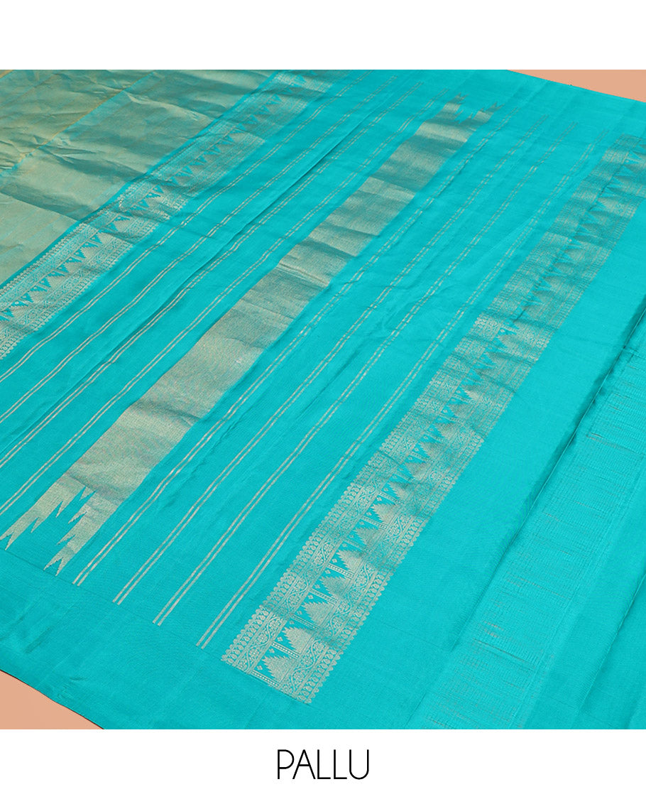 Blue Vasundhara Silk Saree Gleamed Up with Thazampoo Rekku Border, Pallu of Manga, Kodi Visiry, and Thazampoo Rekku Designs, and Paired with a Matching Blouse