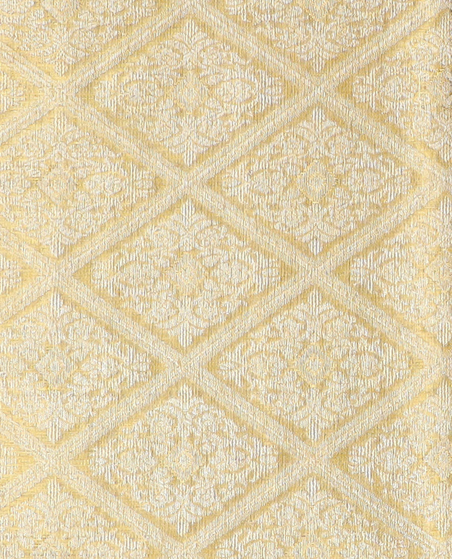 Cream pure silk half saree, jacquard skirt, contrast traditional zari design border, jacquard blouse, and jaal dhavani