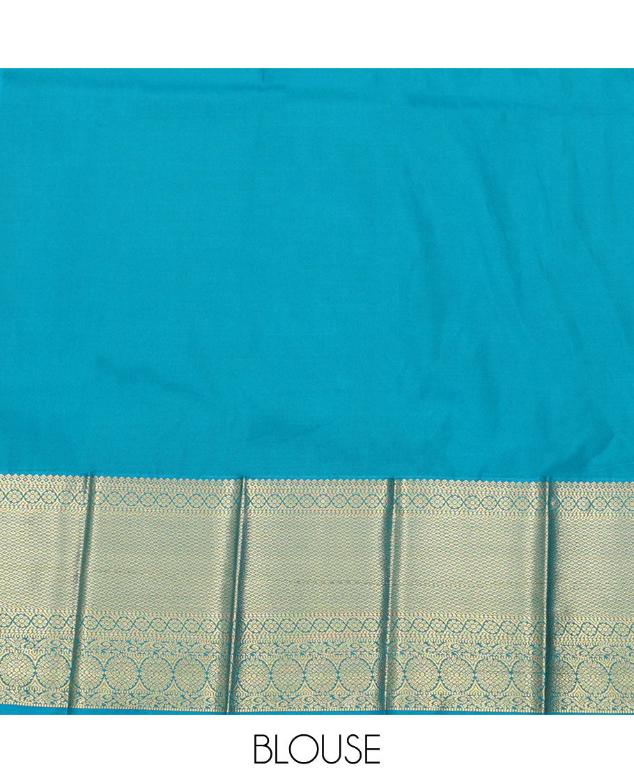 Red Budget Silk Saree, Artfully Detailed with Peacock Buttas All Over Its Body, Complemented by a Contrast Traditional Zari Design Border, Grand Pallu, and Paired with a Contrast Blouse