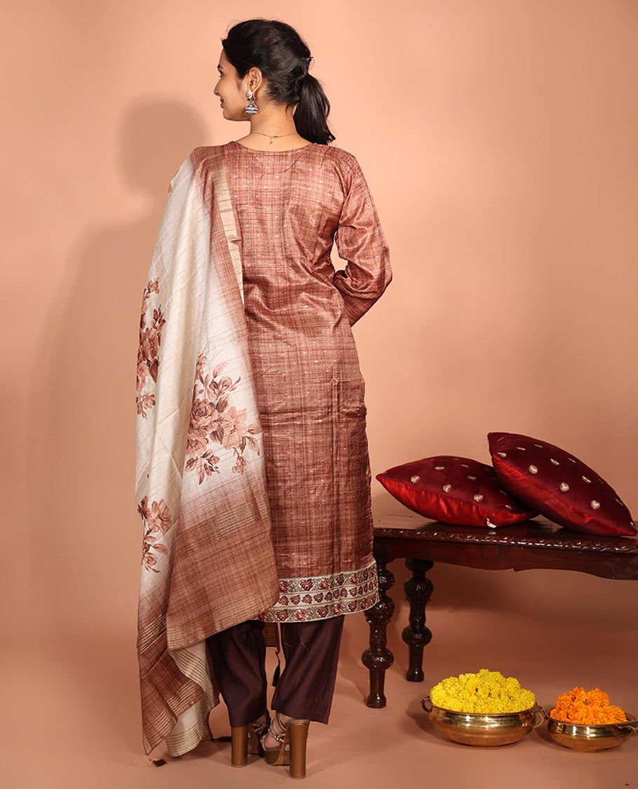 Brown Chanderi Silk Readymade Suit