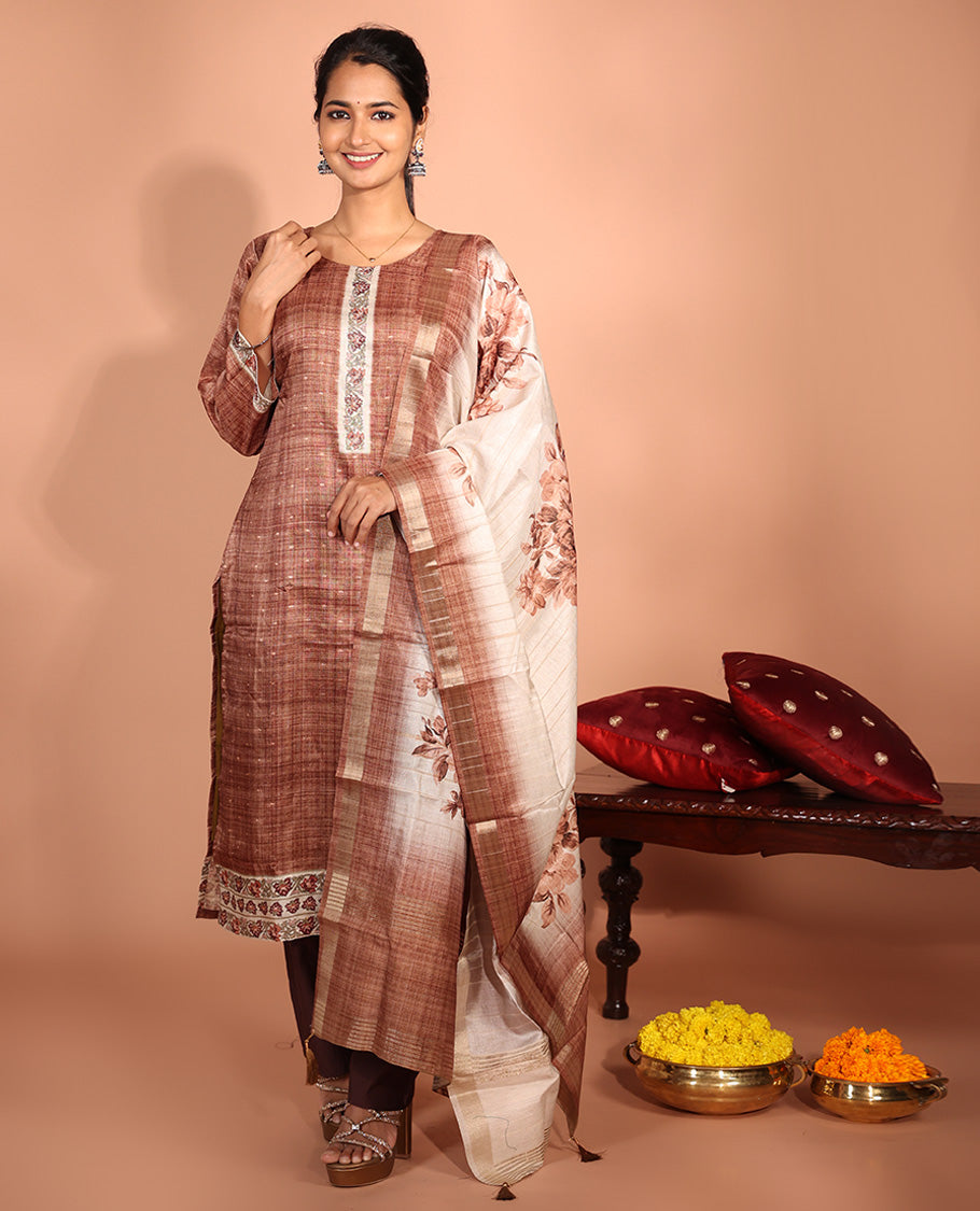 Brown Chanderi Silk Readymade Suit