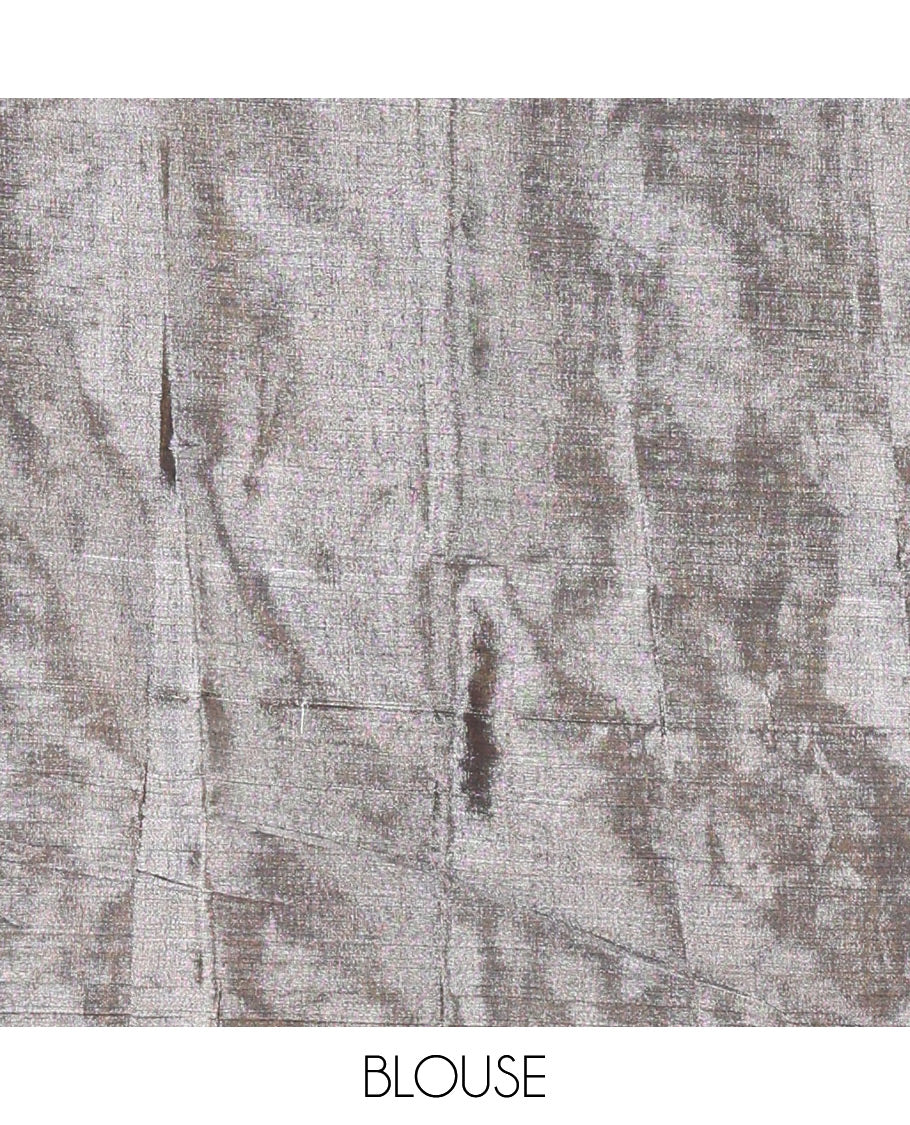 Silver and blue half-and-half plain khadi tissue saree with a self-pallu and a matching blouse