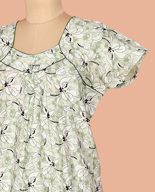 Pale Green Cotton-Blended Nighty