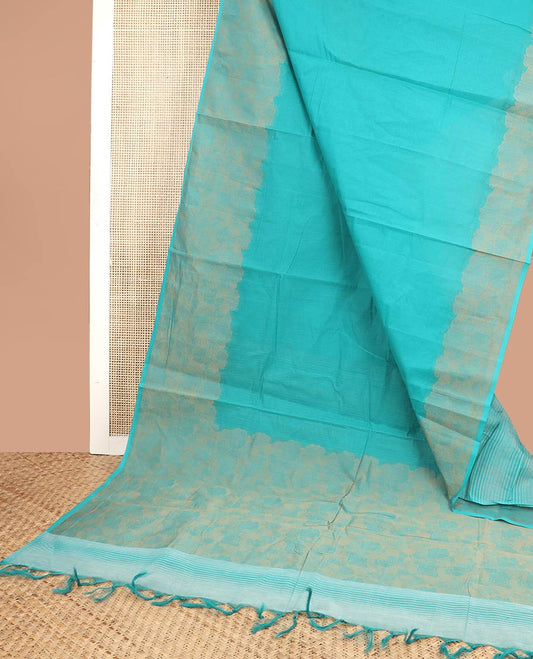 Light blue coimbatore cotton saree with self floral design border & floral design pallu