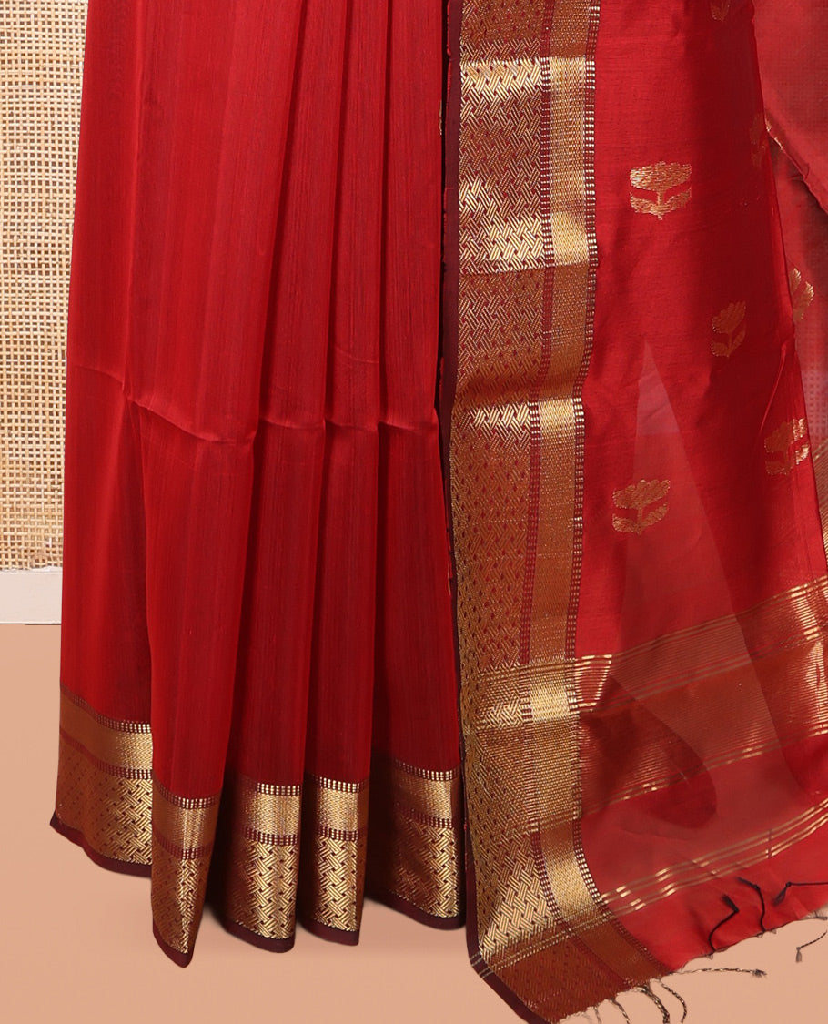 Red Maheshwari Cotton Saree