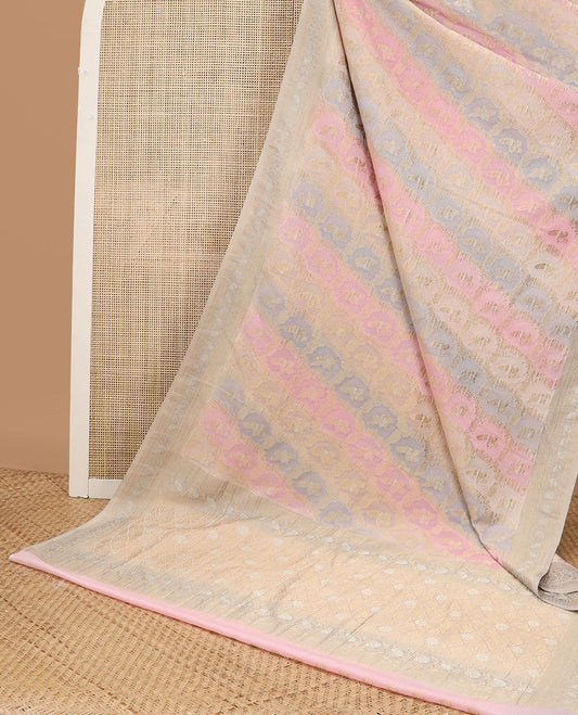 Multi-color rankat jacquard semi-banaras crepe saree, traditional design border & pallu of intricate designs