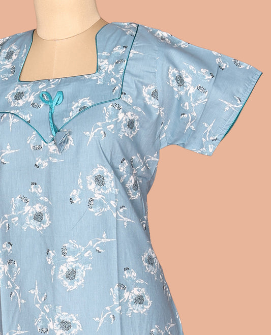 Sky Blue Cotton-Blended Nighty