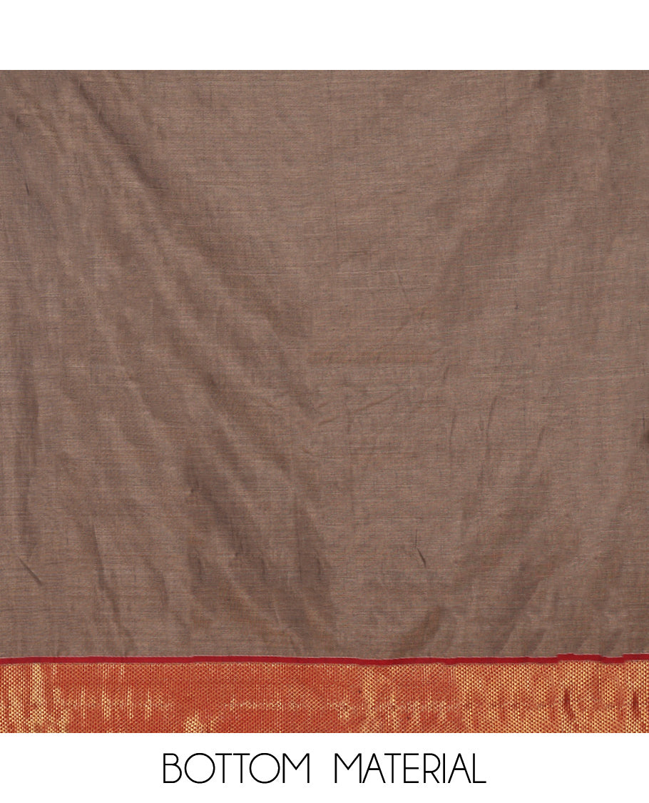 Brown Mercerised Cotton Material Churidar Set, Subtly Made with Plain and Traditional Ara Maadam Bordered Top, Comes with a Plain Mercerised Cotton Bottom, and Is Paired with a Mercerised Cotton Ara Maadam Woven Dupatta