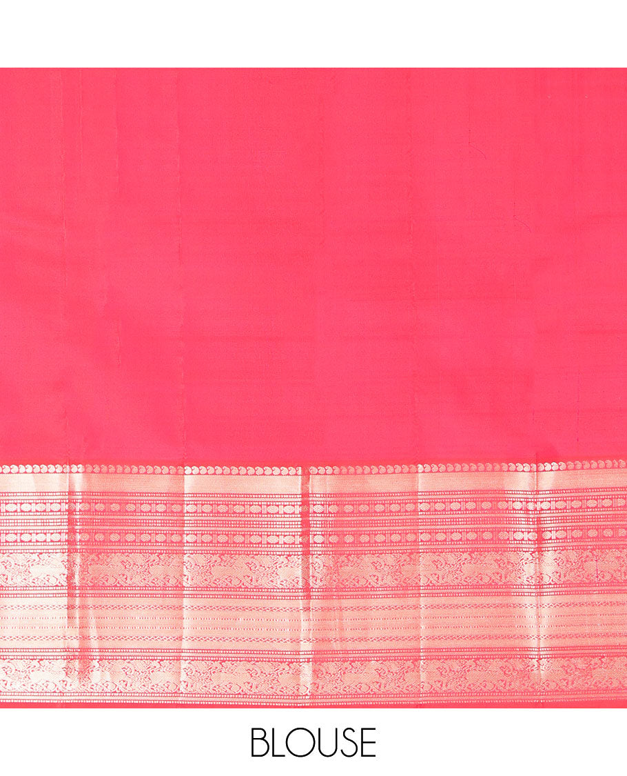 Sandal Vasundhara Silk Saree, Prettified with Zari Checked Design All Over Its Body, Complemented by a Contrast Border of Manga, Muthu, Rudraksham, and Yaali Designs, Grand Jaal Pallu, and Paired with a Contrast Blouse