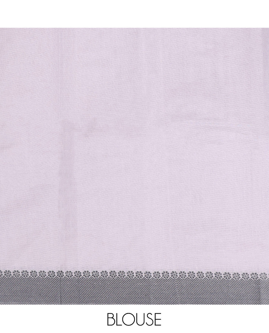 Grey Kanchi Cotton Saree, Decked Up with Buttas All Over Its Body, Complemented by a Contrast Border, Pallu of Floral and Geometric Designs, and Paired with a Matching Blouse