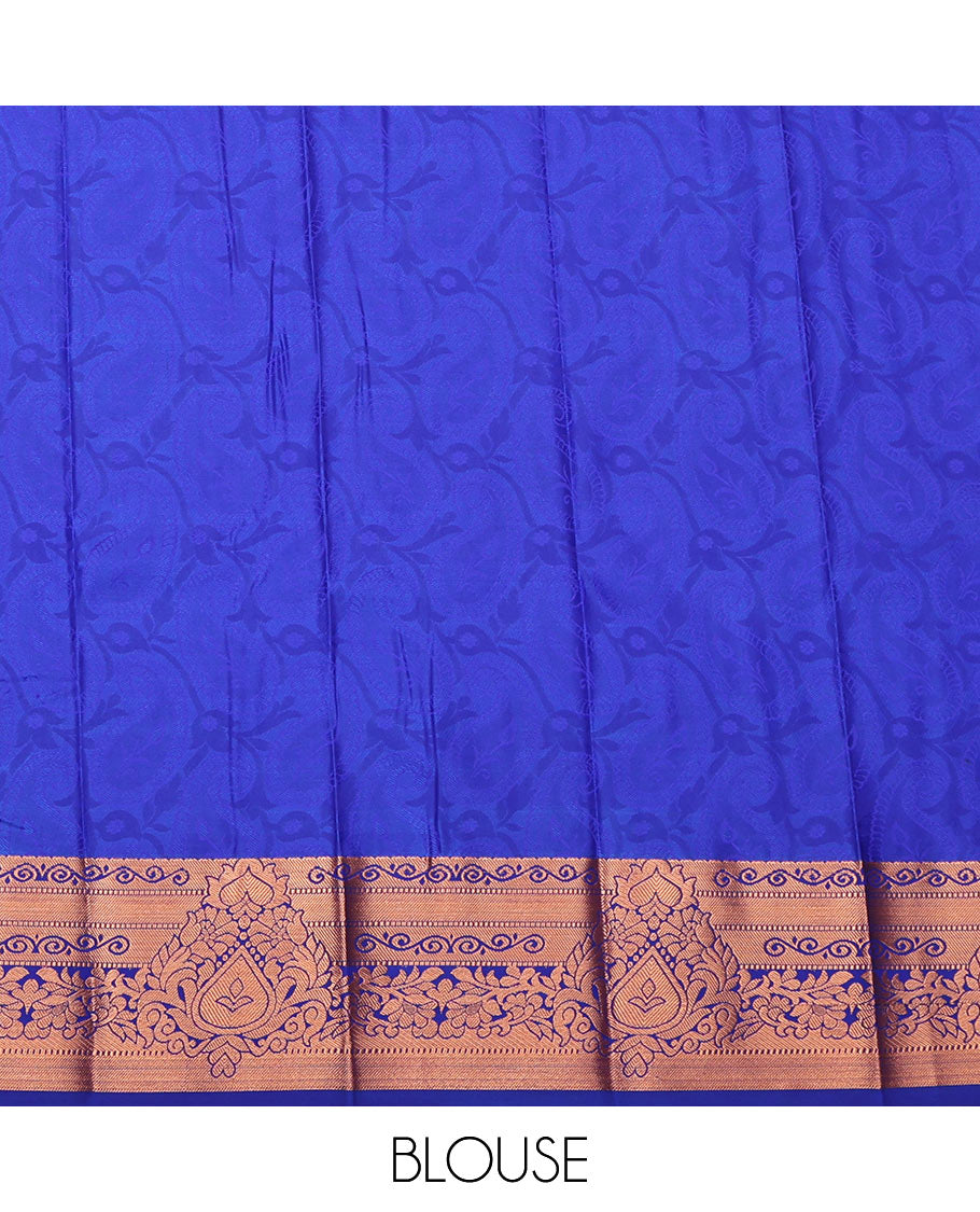 Pink Budget Silk Saree Showcasing Jacquard Design, Complemented by a Contrast Zari Border, Grand Pallu, and Contrast Blouse