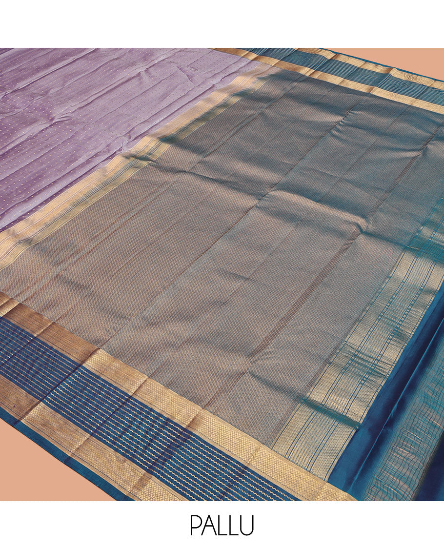 Light Violet Vasundhara Lite-Silk Mix Saree, Sparsely Woven with Buttas, Contrast Border of Neli, and Mayil Kann Design, Grand Pallu, and a Contrast Blouse