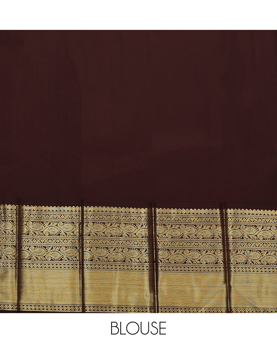 Red Budget Silk Saree, Steeped in Richness of Zari Buttas All Over Its Body, Complemented by a Contrast Traditional Zari Design Border, Grand Jaal Pallu, and Paired with a Contrast Blouse