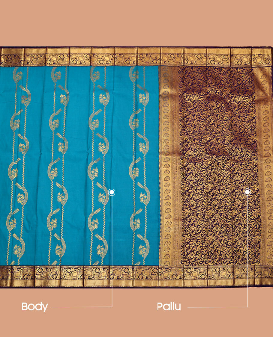 Blue Budget Silk Saree, Finely Crafted with Zari Designs, a Contrast Traditional Zari Border, Grand Pallu, and a Contrast Blouse