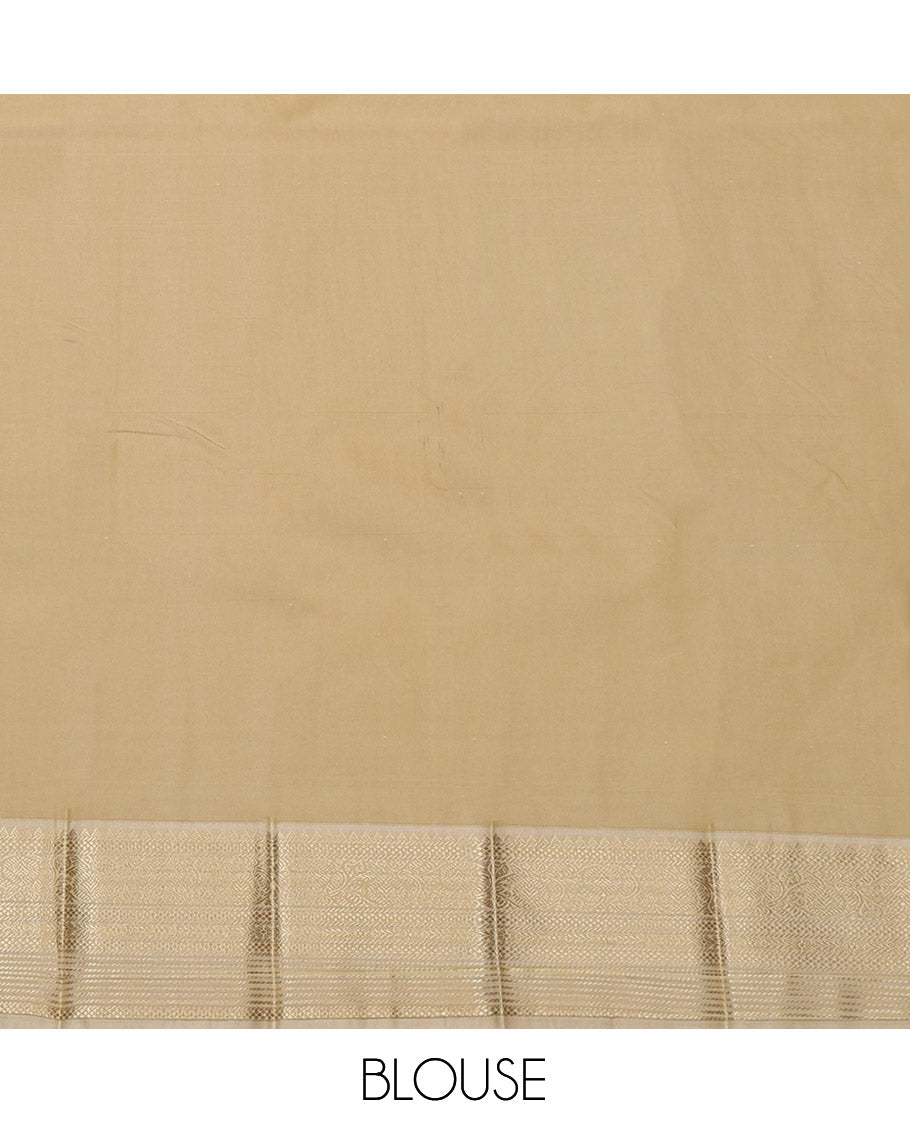 Green Budget Silk Saree, Detailed with Zari Buttas and Stripes, Complemented by Contrast Traditional Zari Border, Grand Pallu, and a Contrast Blouse