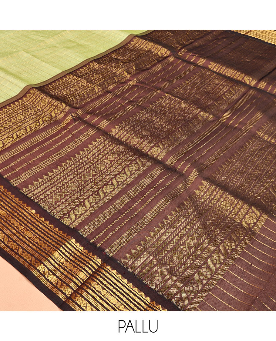 Green Zari Checked Kuppadam Silk Saree, a Contrast Traditional Zari Border, Grand Pallu, a Contrast Blouse