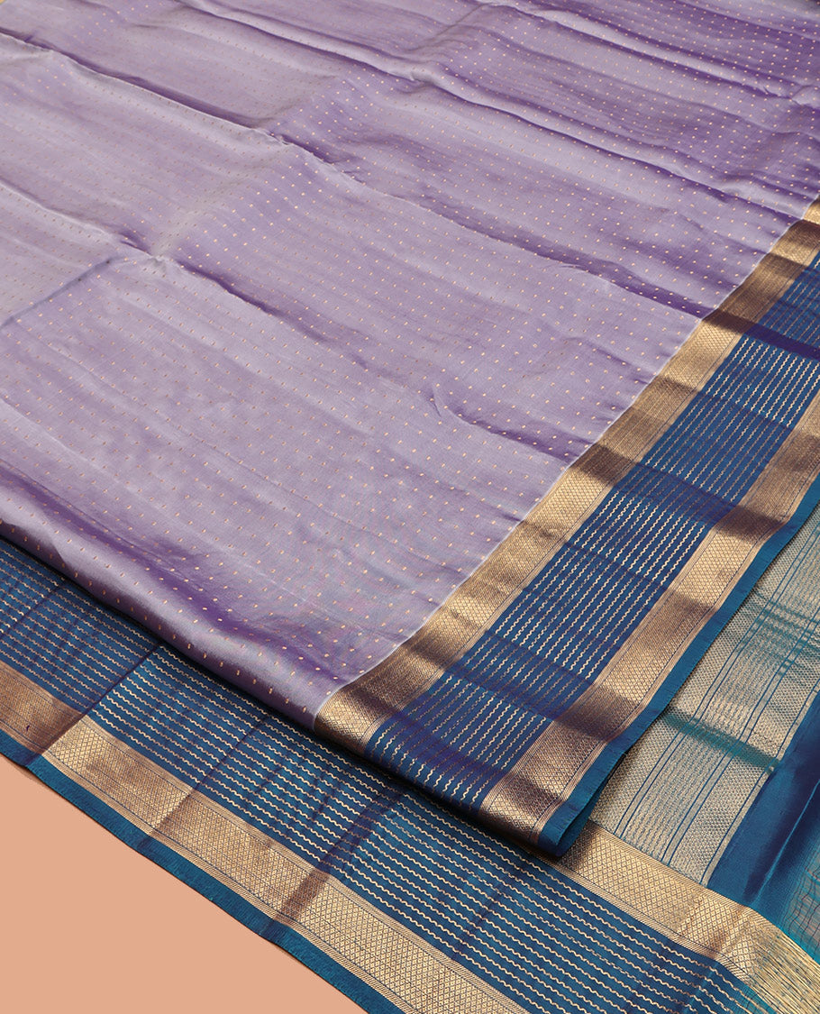 Light Violet Vasundhara Lite-Silk Mix Saree, Sparsely Woven with Buttas, Contrast Border of Neli, and Mayil Kann Design, Grand Pallu, and a Contrast Blouse