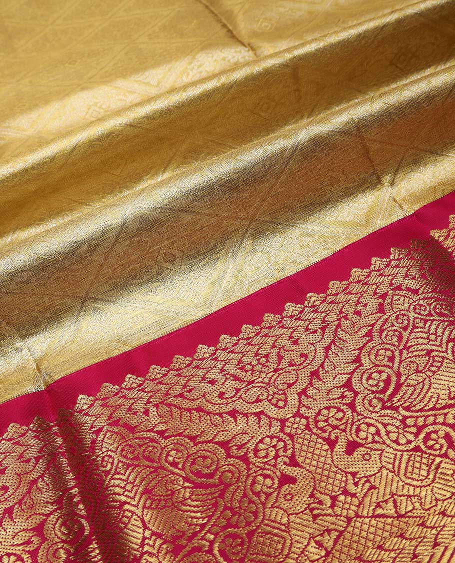 Cream pure silk half saree, jacquard skirt, contrast traditional zari design border, jacquard blouse, and jaal dhavani