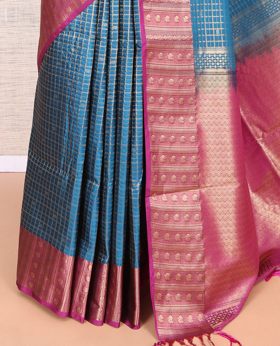 Blue Budget Zari Checks Silk Saree