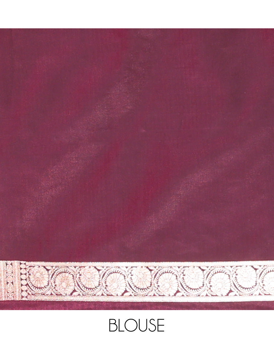 Maroon Banarasi Nylon Saree, Gleamed Up with Buttas, a Floral Creeper Zari Border, Intricate Pallu, and a Matching Blouse