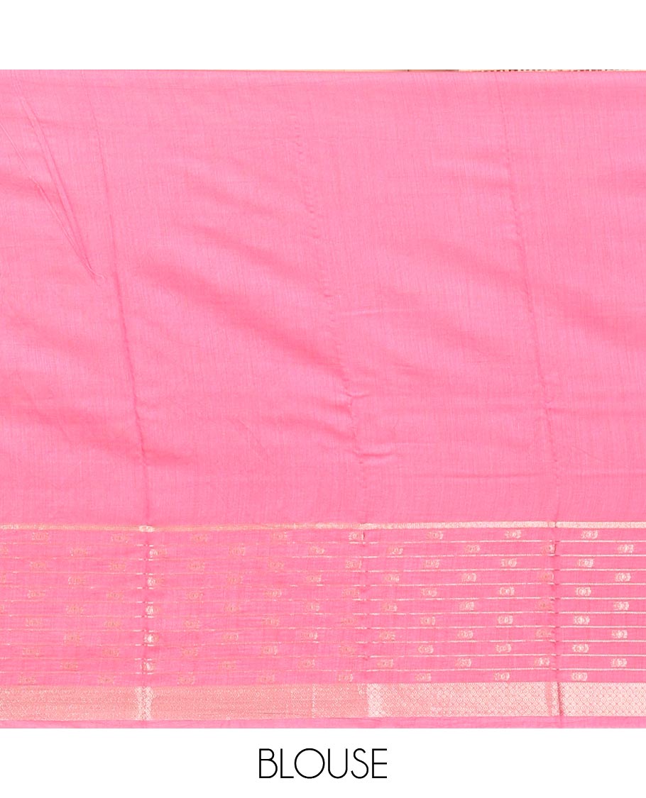 Red Plain Assam Silk Saree, Complemented by a Contrast Traditional Zari Border, Zari-Design Pallu, and a Contrast Blouse