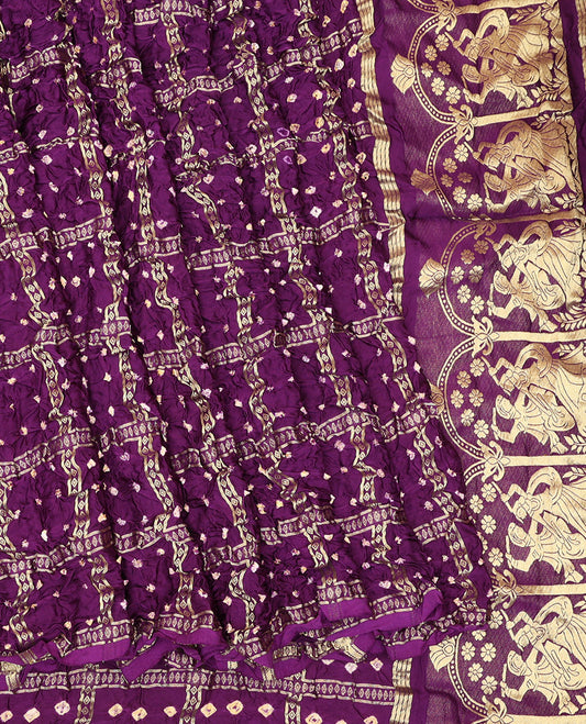 Borderless Purple Bandhani Dola Silk Saree