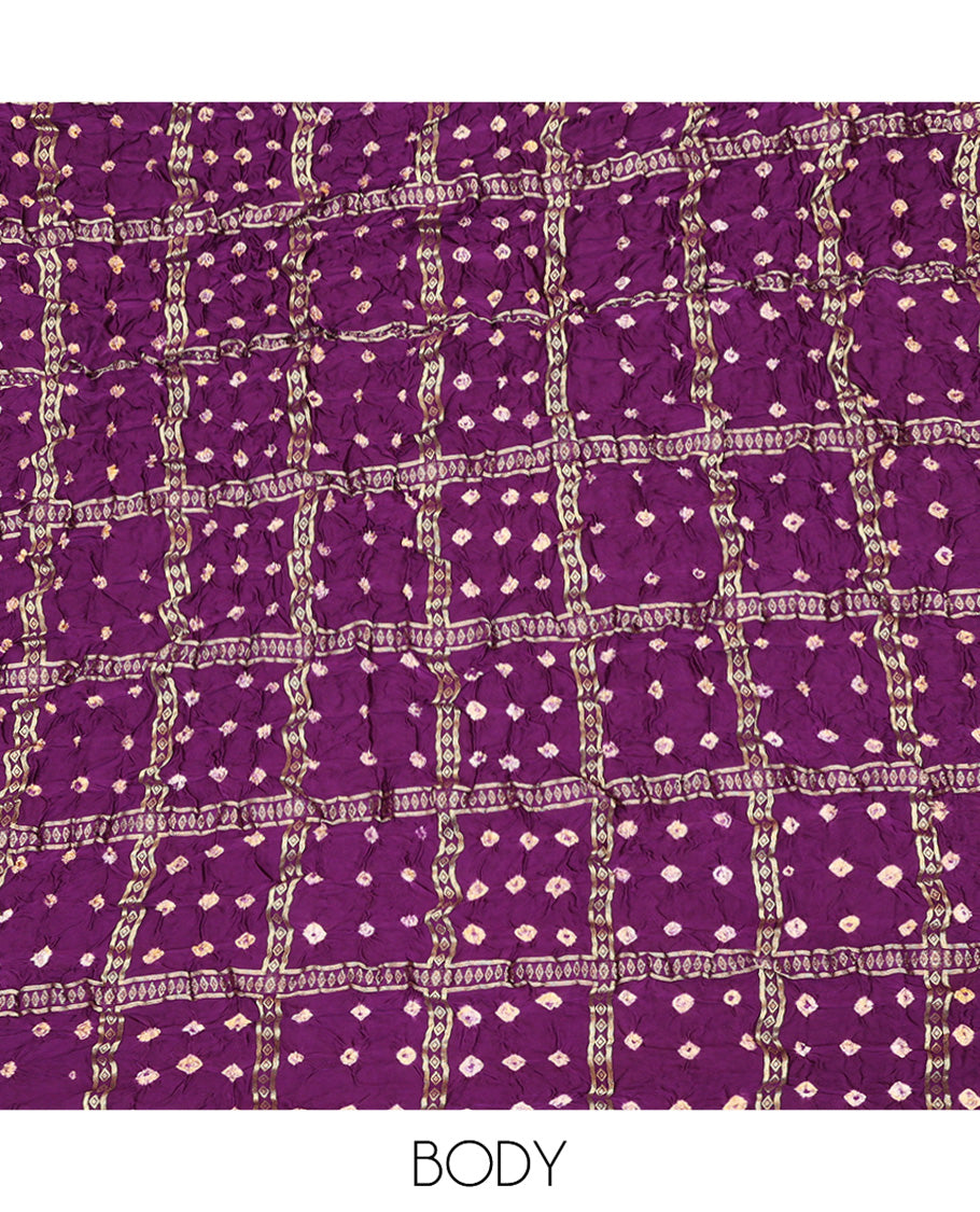 Borderless Purple Bandhani Dola Silk Saree