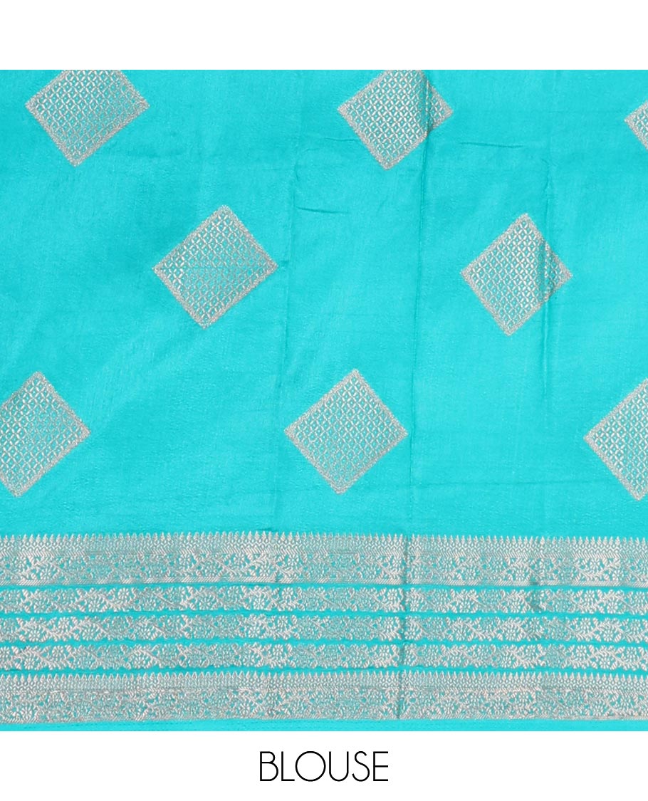 Maroon square motifs semi- banaras tussar saree with self zari striped border &  square motifs pallu