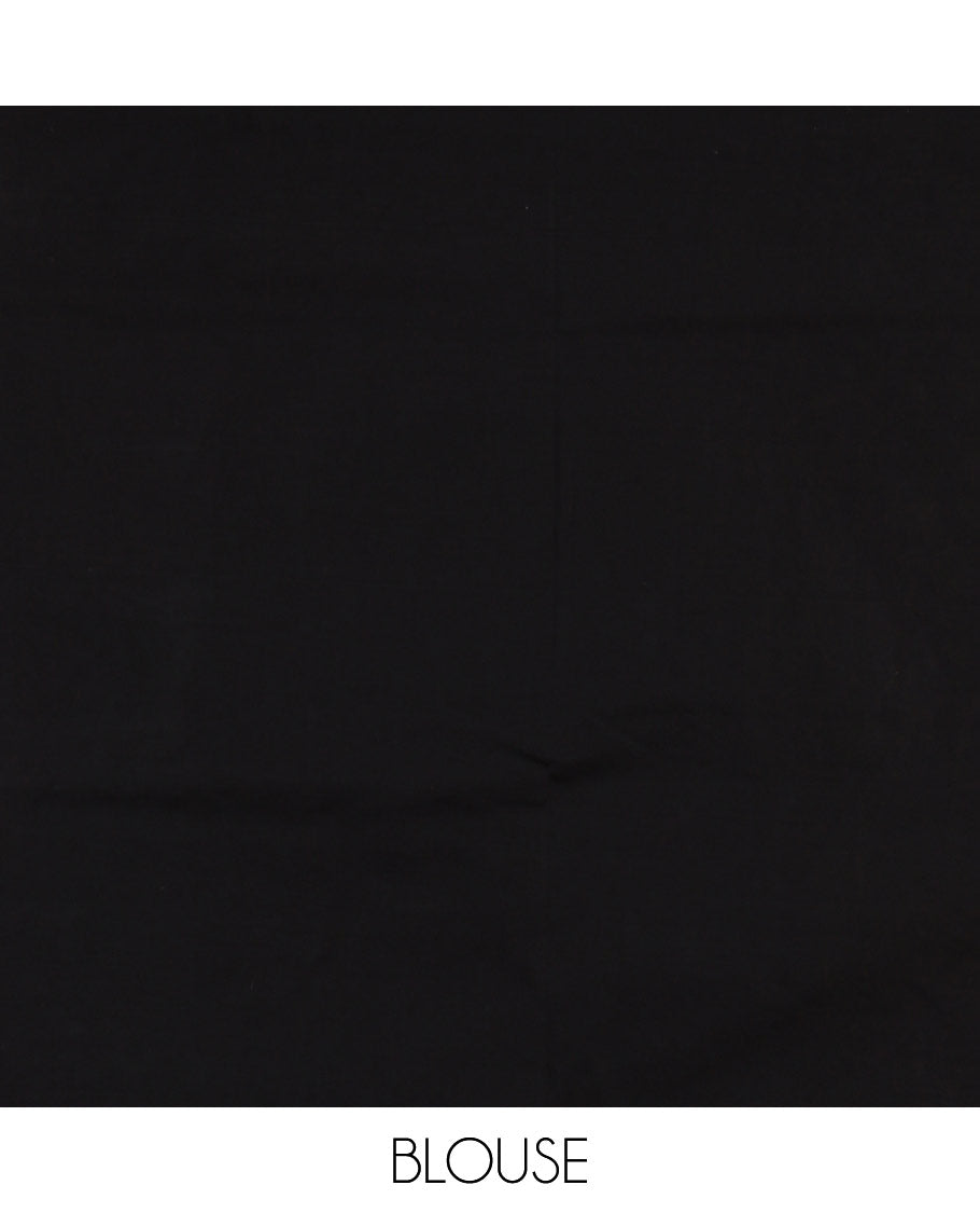 Black small motifs thread embroidered South cotton saree, thread embroidered border, thread embroidered pallu, and a plain matching blouse