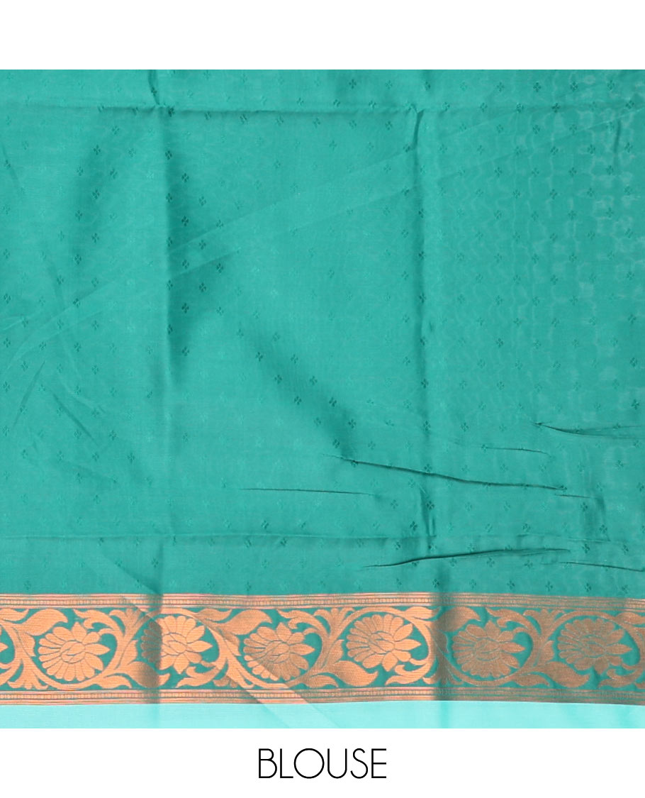 Blue ikkat geometric motifs butter silk saree with contrast floral zari border & intricate floral zari pallu