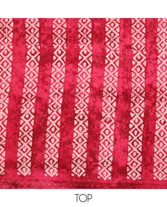 Red chudidhar material set geometric batik printed top , batik printed bottom & geometric batik printed dupatta