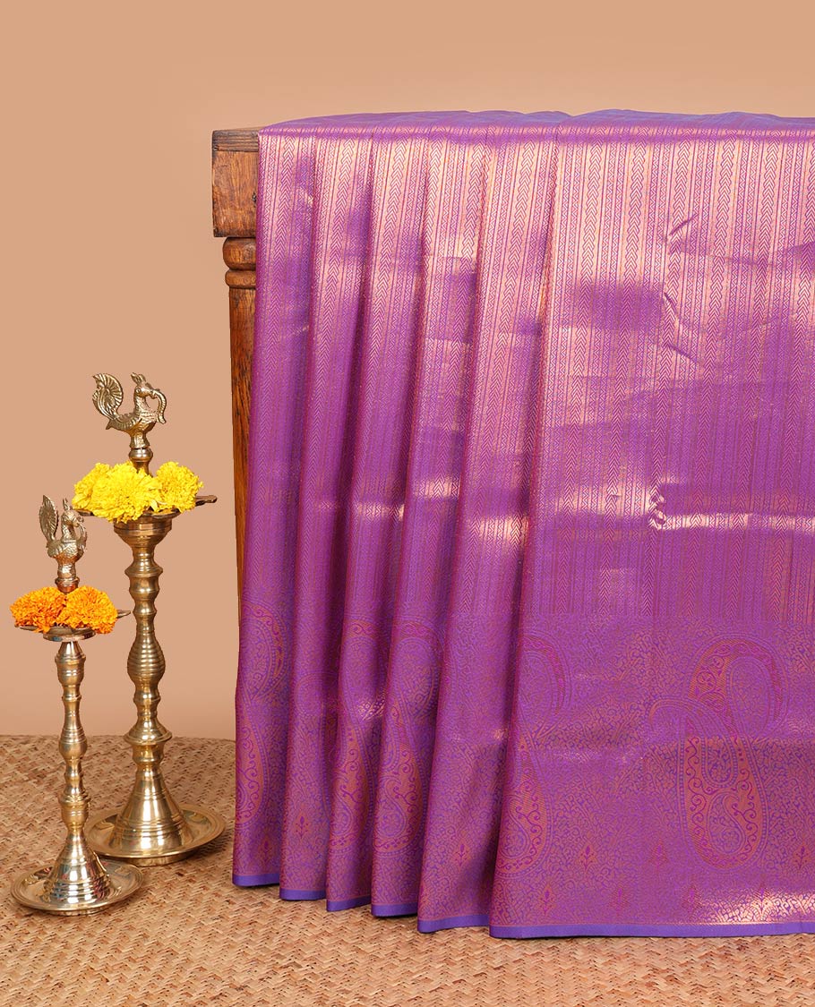 Purple brocade design mulberry silk saree with self mango design, jacquard border & rich weaving pallu along with plain blouse